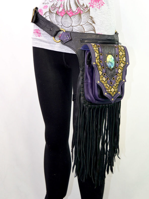 Fringe Leather Leg Holster Bag Purple