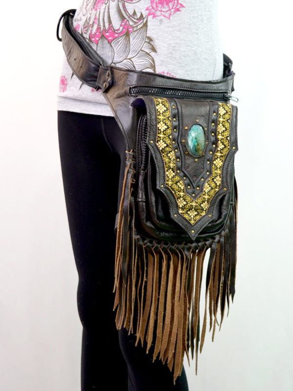 Fringe Leather Leg Holster Bag Brown