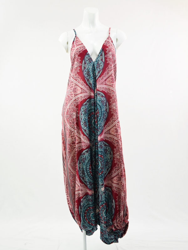 Red & Teal-Blue Hareem Jumper With Pockets