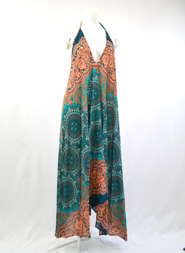 Teal Orange Mandala Open Back Dress