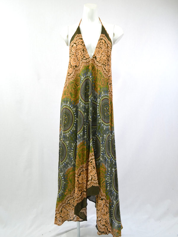 Olive Tan Mandala Open Back Dress