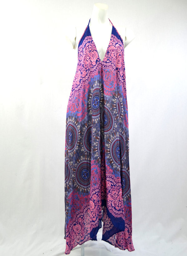 Purple Blue Mandala Open Back Dress