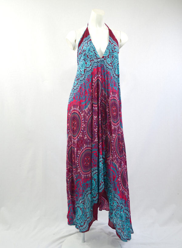 Red Teal Mandala Open Back Dress