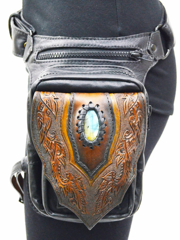 Naga Hand Tooled Leather Leg Holster Bag