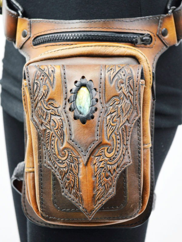 Naga Hand Tooled Leather Leg Holster Bag