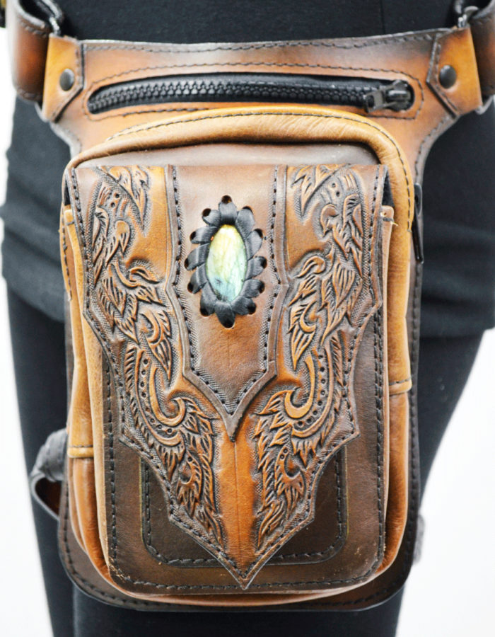 Naga Hand Tooled Leather Leg Holster Bag