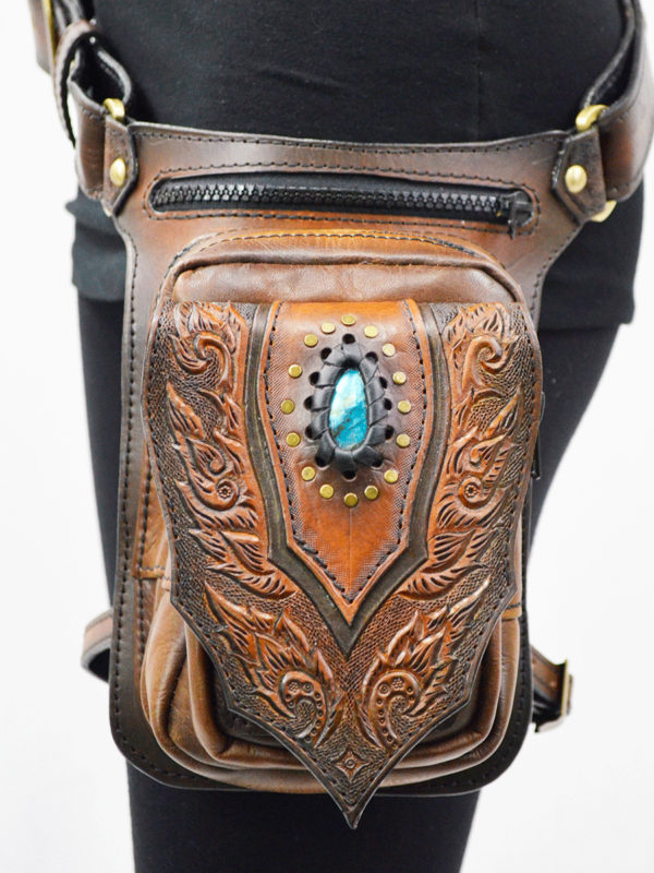 Naga Hand Tooled Leather Leg Holster Bag