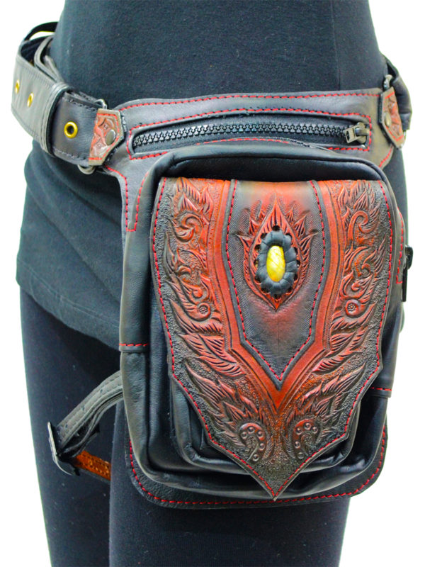 Naga Hand Tooled Leather Leg Holster Bag